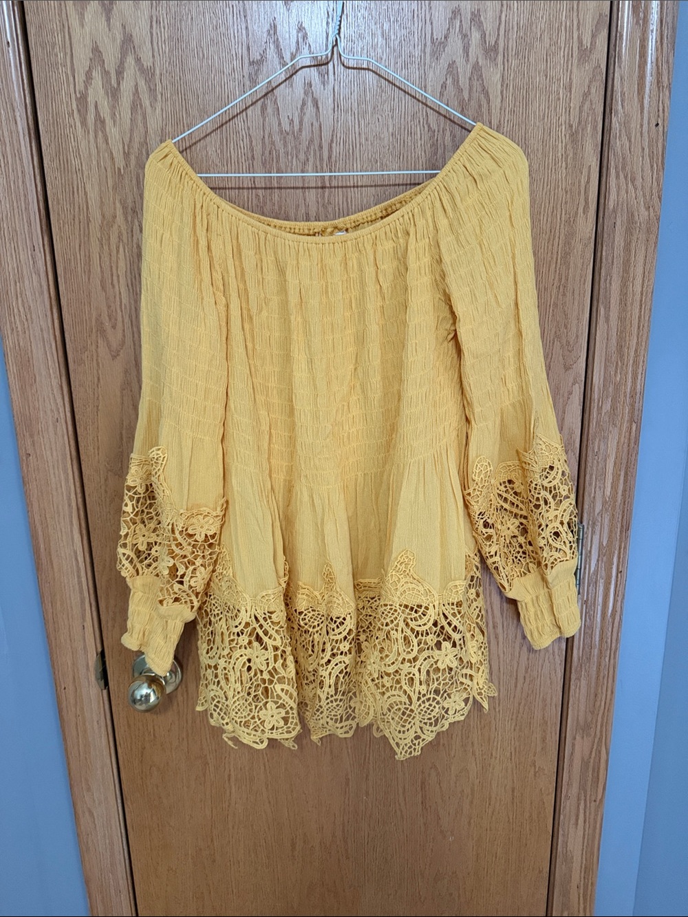 Sunshine Crochet-Hem Off-Shoulder Tunic Top